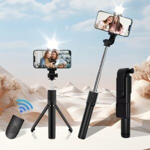 360° Rotatable Selfie Stick with Tripod Stand, Wireless Remote, Anti-Shake, ABS Material, Non-Rechargeable Button Battery, Portable for Travel & Outdoor Recording