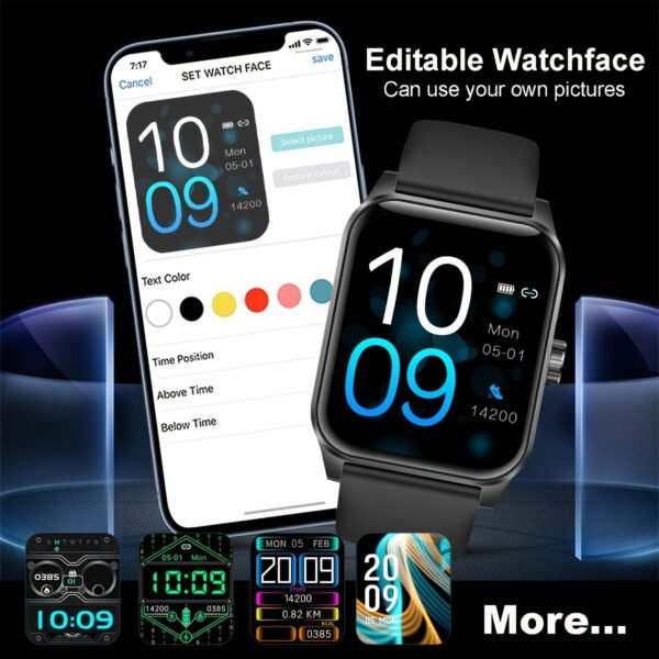 1pc Coiusor Men'S Smart Watch - 4.7cm HD Full Touch Screen, IP68 Waterproof, USB Rechargeable, Silicone Strap, Sports Style, Pedometer, Message Push, Call Function, Compatible with iPhone/Android - Image 5