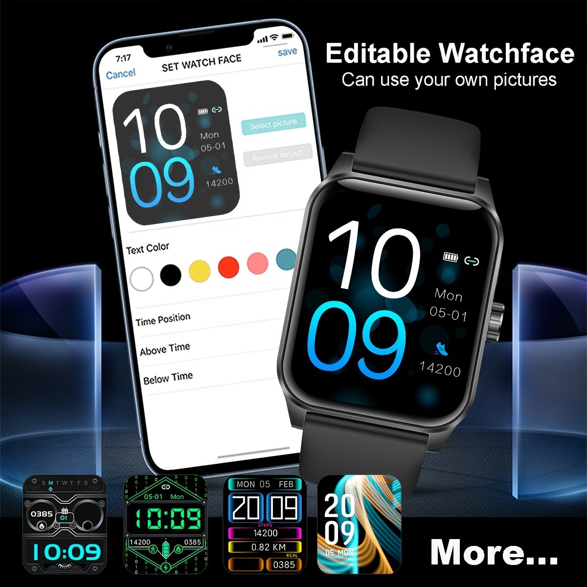 1pc Coiusor Men'S Smart Watch - 4.7cm HD Full Touch Screen, IP68 Waterproof, USB Rechargeable, Silicone Strap, Sports Style, Pedometer, Message Push, Call Function, Compatible with iPhone/Android - Image 5