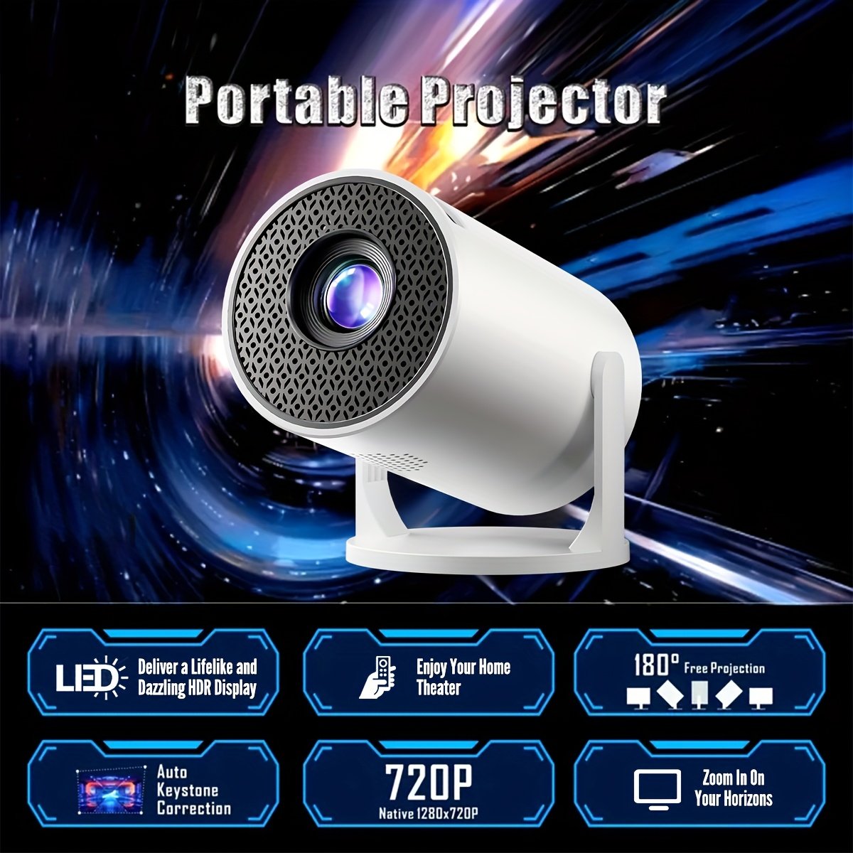 Smart HD Projector, 1080P LED Video Projector with 180 Rotation, 3D Ready, LCD Display, 4:3 Aspect Ratio, 220-240V European Standard Plug, Compatible with AV/USB/Audio/PS4, Home Theater Projector - Image 4