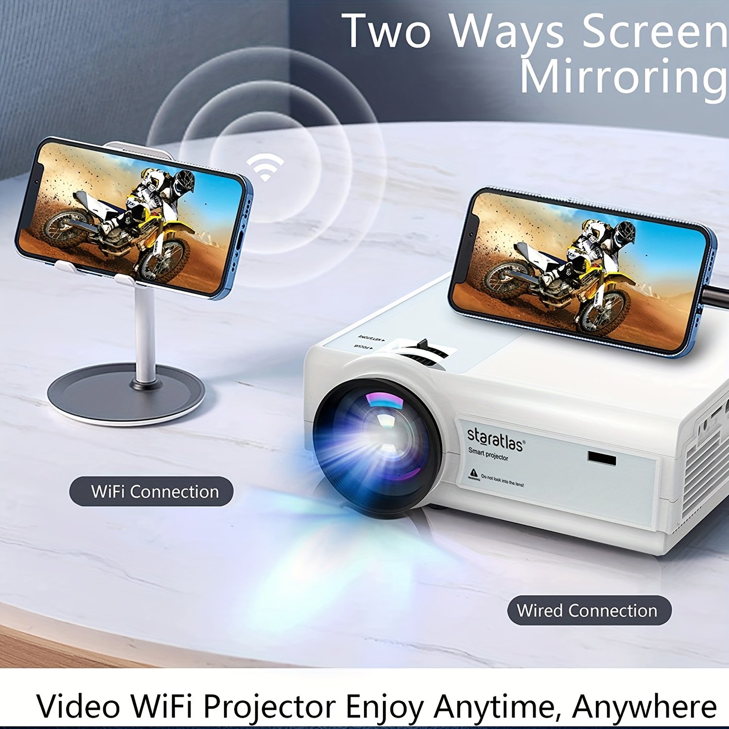 4K Projector with WiFi Portable Native 1080P Projector Outdoor Movie Projectors for Home Cinema Mini Projector Compatible with HDTV, USB, AV, Fire Stick, PS5, Projector for Smartphone Office Electronics Projector - Image 4