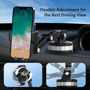 4YOUEASIER Universal Car Phone Holder with Mechanical Arm, 360-Degree Rotatable, Dashboard Suction Mount, ABS Material, Waterproof, Adjustable & Tilt Head, with Upgraded Stable Suction for 2024 Model