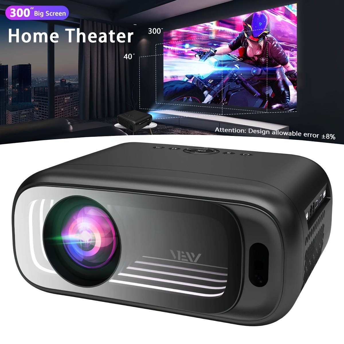 VEXY HD Projector, 1080P Native High-Definition Picture Quality, 420 ANSI Lumens, Supports 4K, Electronic Focusing, Home Theater Video Projector, Suitable for Home Bedrooms, Compatible with TV Sticks/Smartphones/Hdtv/Usb/Laptops - Image 3