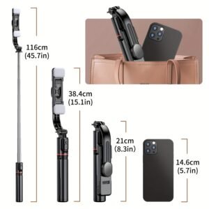 1pc Selfie Stick With Two Fill Light, Selfie Stick With Upgraded Tripod, Extra Long 45 Inch Flexible Phone Tripod With Detachable Remote Compatible With IPhone 14/14 Pro/13/13 Pro/12/12 Pro/11/11 Pro/XS Max/XS/XR/X/8/7 And Android Smartphones