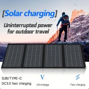 65W Solar Charger - Lightweight, Portable & Foldable with Carabiner Clip for Mobile Phones