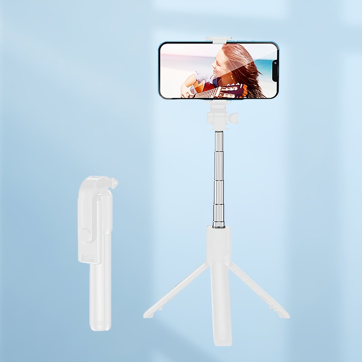 1pc 360° Rotatable Wireless Selfie Stick Tripod, Panoramic Smartphone Stand for Travel, Outdoors, Live Streaming & Video Recording, Plastic, Battery Powered, Non-rechargeable Button Battery, ≤36V - Image 7