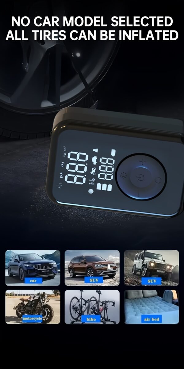 Portable Wireless Car Battery Jump Starter, Tire Inflator, Air Compressor Easily Inflates Tires, LED Display, with Flashlight And Power Bank, High-Capacity Battery. - Image 16