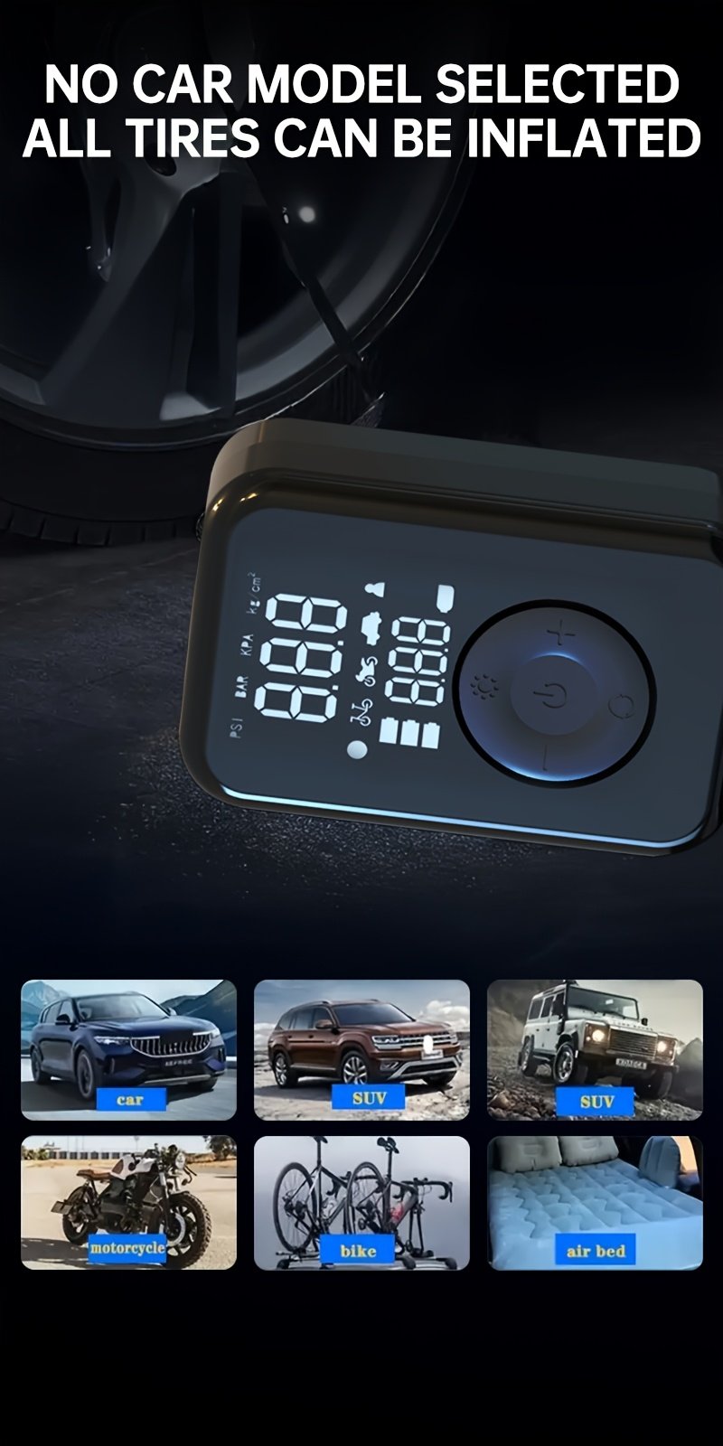 Portable Wireless Car Battery Jump Starter, Tire Inflator, Air Compressor Easily Inflates Tires, LED Display, with Flashlight And Power Bank, High-Capacity Battery. - Image 16
