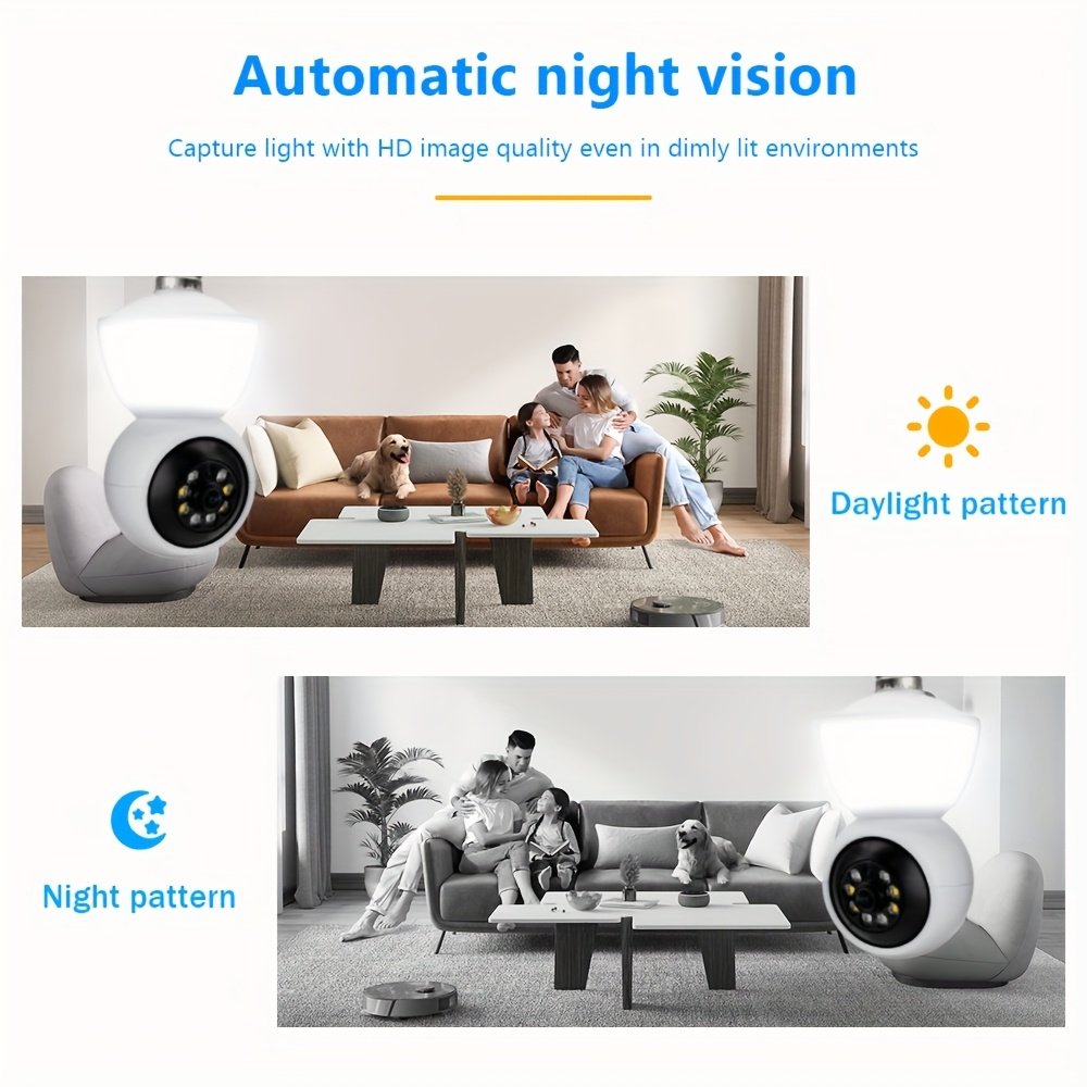 1pc 1080P HD WiFi Light Bulb Security Camera - Dual-Way Audio, Wireless 355° Panoramic View, AI Human Detection, Color Night Vision, Indoor/Outdoor Surveillance, Real-Time Video Streaming, Easy Twist-On Installation, No Battery Needed, Wireless Security C - Image 8