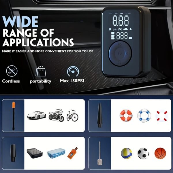 Portable Wireless Car Battery Jump Starter, Tire Inflator, Air Compressor Easily Inflates Tires, LED Display, with Flashlight And Power Bank, High-Capacity Battery. - Image 11