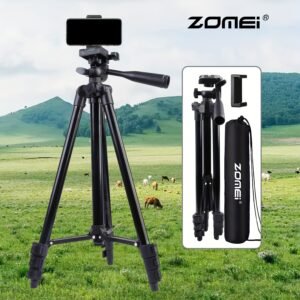 ZOMEI 139.7cm Black Aluminum Tripod with Phone Clip & Carry Bag - Adjustable, Portable Stand for Live Streaming, Vlogging | Compatible with Phones, Cameras, Mini Ring Lights, Perfect for Christmas Gifts, Holiday Office, Bedroom, Hotel, Party, Restaurant D