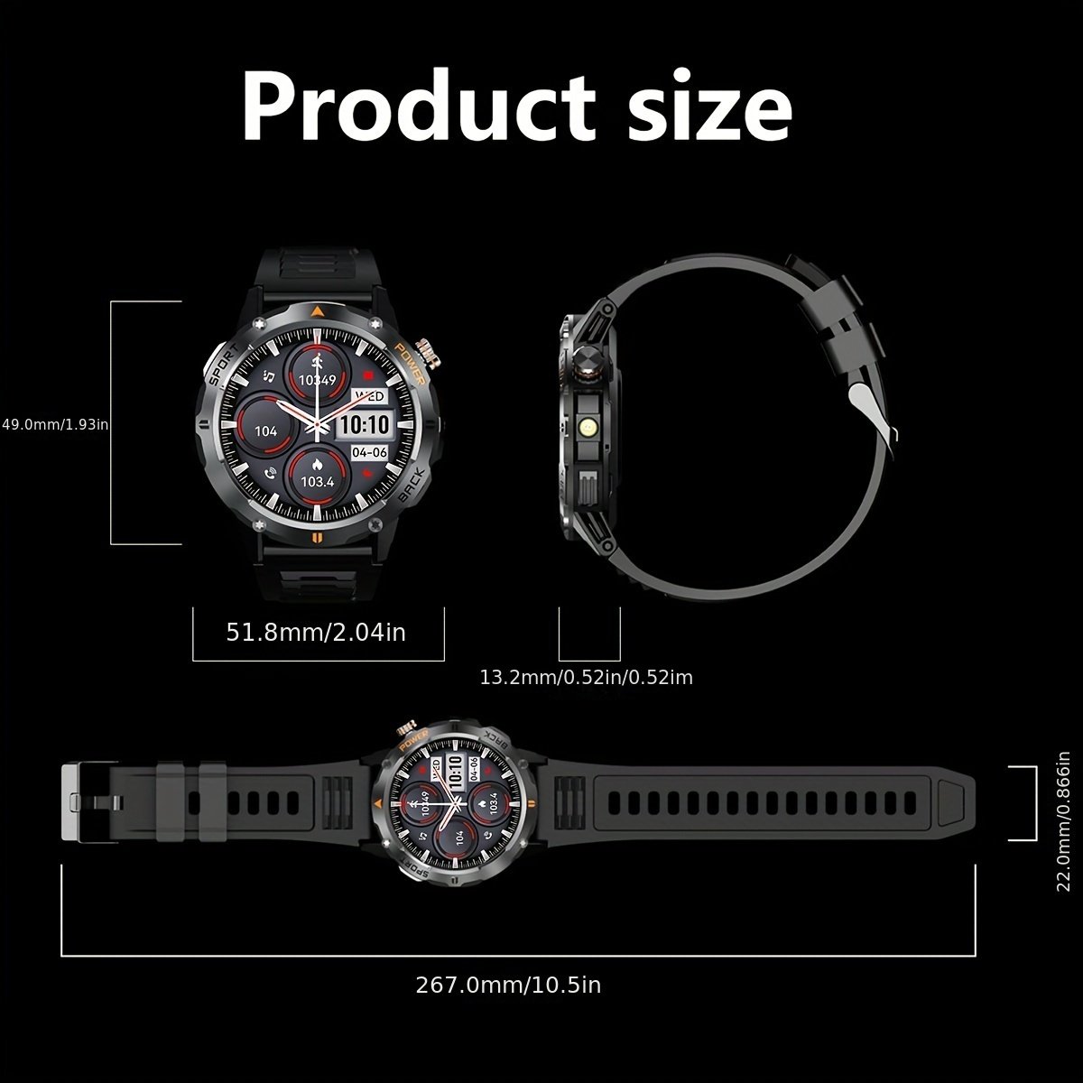 COIUSOR Men'S Smart Watch 3.89cm TFT Display, IP67 Waterproof, Voice Call, LED Flashlight, Wireless 5.3, Magnetic Charging, 400mAh Rechargeable Battery, Multiple Sports Modes, One-Click Sync for iPhone & Android - Image 9