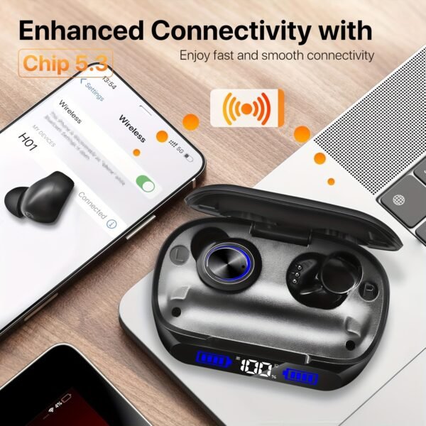 200-Hour Playtime Wireless Earbuds with 1400mAh Charging Case - HD Calls, Deep Bass, ENC Noise Cancellation, IPX7 Waterproof, Touch Control for Running & Workouts, Earbuds Wireless - Image 5