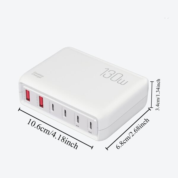 1pc 130W Cell Phone Electronics Charger Multi-functional Quick Charging Station with 2-Port QC 3.0 USB 4-Port Type-c Quick Charger for Smartphones, Laptops, Watches And Other USB Devices - Image 6