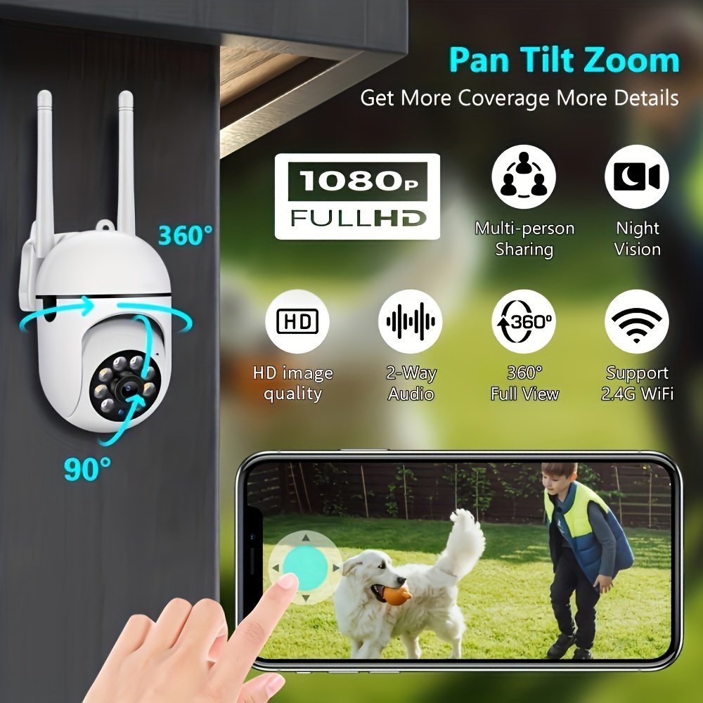 1pc of Wireless 1080P HD Wifi Security Camera, Color Night Vision, Two-Way Audio, 360-Degree Pan/Tilt/Zoom, Motion Tracking And Detection, Suitable for Home Security, Spotlight And Alarm.