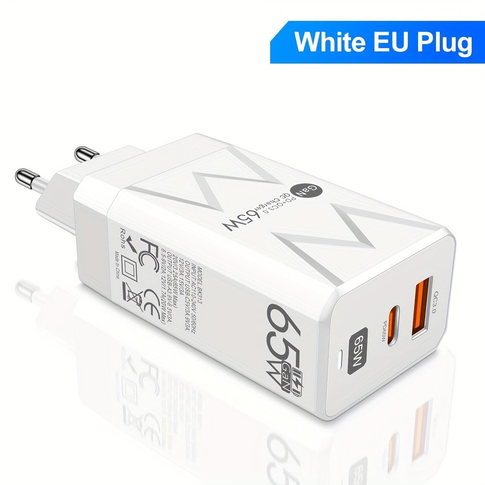 PD 65W + USB 20W GaN Charger Dual Ports USB C EU Plug Wall Charger, Type-C QC3.0 Mobile Phone Fast Charging Adapter, 2 Ports Protable Travel Charger - Image 7