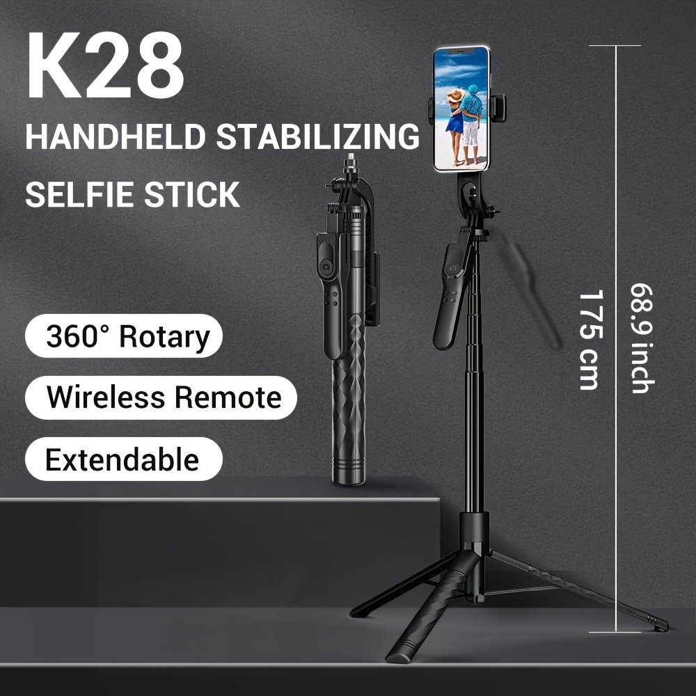 172.72cm Selfie Stick Tripod with Wireless Wireless with Remote Shutter for Android IOS Cell Mobile Phone Gimbal Stabilizer, Travel Tripod Phone holder Compatible with iPhone/Android/GoPro - Image 3