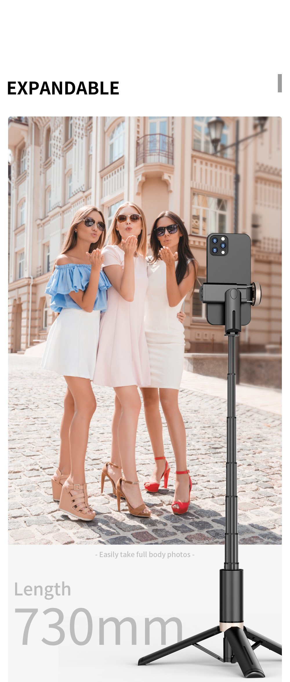 Portable Aluminum Alloy Phone Selfie Stick, Extendable Mobile Phone Tripod, Integrated Wireless Remote Hands Free Shooting For Apple IPhone And Android Smartphones 4''-7" - Image 14