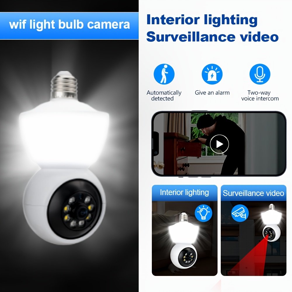 1pc 1080P HD WiFi Light Bulb Security Camera - Dual-Way Audio, Wireless 355° Panoramic View, AI Human Detection, Color Night Vision, Indoor/Outdoor Surveillance, Real-Time Video Streaming, Easy Twist-On Installation, No Battery Needed, Wireless Security C - Image 4