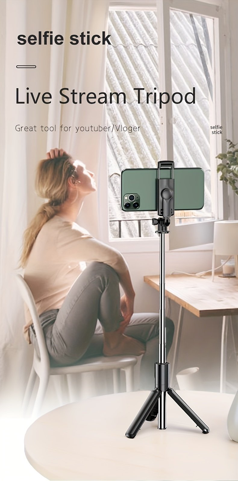 Extendable Cell Phone Selfie Stick, Smartphone Tripod Stand With Wireless Remote, 360° Rotation For IPhone/Samsung/Android Smartphones - Image 10