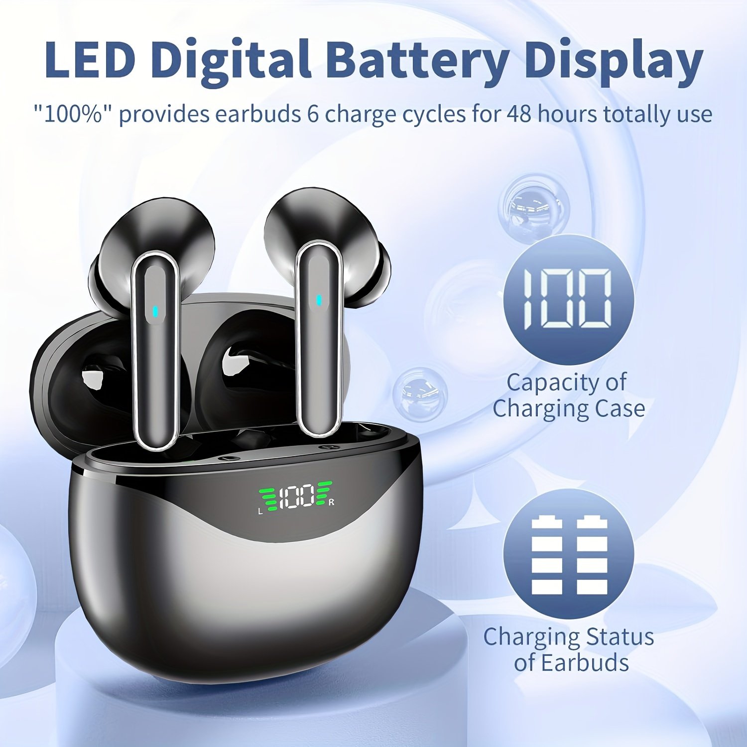 1 Pair LIFEBEE True Wireless Earbuds with Digital LED Power Display, TWS In-Ear Headphones with ENC Noise Cancelling, Built-in Condenser Mic, Sports Exercise Earphones with Deep Bass, Type-C Rechargeable Case, 300mAh Lithium Polymer Battery, Wireless Open - Image 14