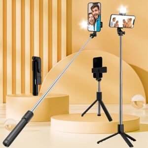 A Selfie Stick with a Mobile Phone Fill Light, a Tripod for Live Streaming with a Wireless Remote Control for Taking Photos And Broadcasting, Suitable for Various Smartphones.
