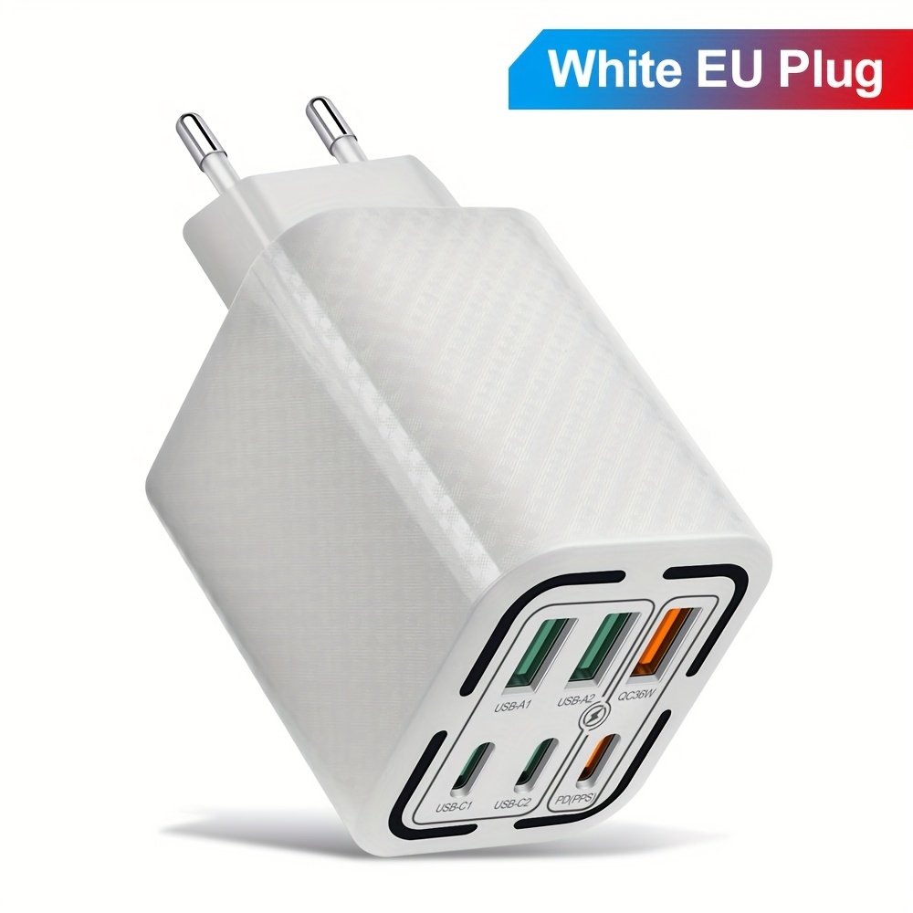 50W 3PD + 3USB 6 ports Mobile Phone Fast Charging Adapter, EU Plug USB Type C QC Qiuck Charge Adapter, Portable Convenient Travel Charger Wall Charger - Image 5