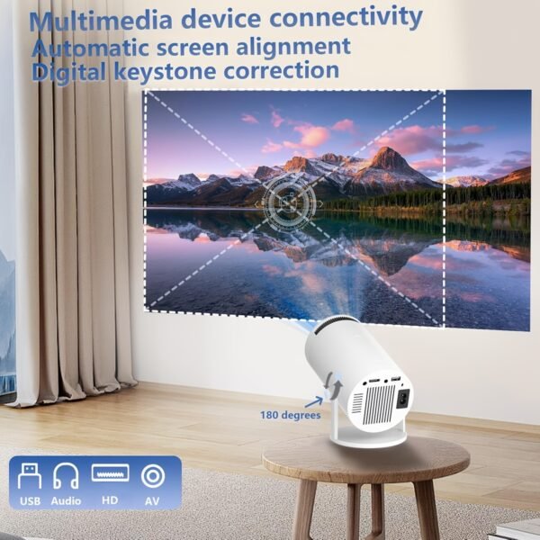 XYA Mini Projector, 1080P HD LCD Display, 4:3 Aspect Ratio, 100-199 Lumens, Table Mount, Remote Control, Auto Keystone, 180° Rotation, 3.3meter Screen, for Laptop/PC/Smartphone, No Battery, C-Plug, White - Image 3