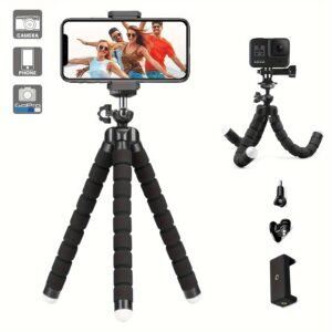Compact 360° Rotating Mini Tripod Stand - Portable, Adjustable with Clip for Smartphones, GoPro, LED Lights & Small Cameras - Durable ABS Material for Photography & Video Recording, Mini Tripod for Phone