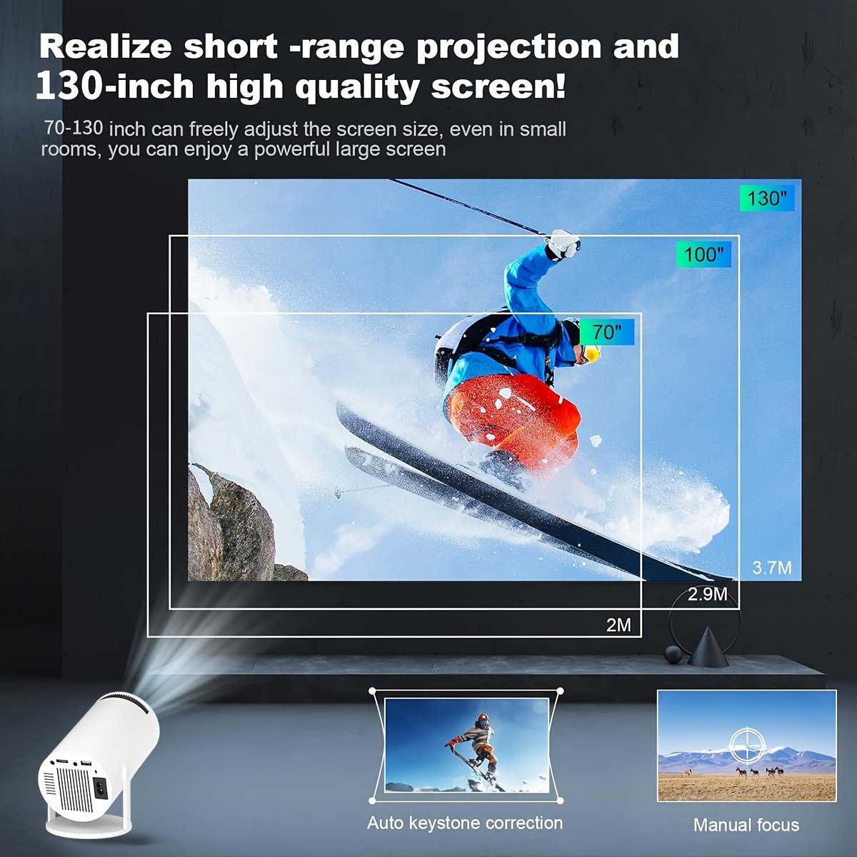 XYA Mini Projector, 1080P HD LCD Display, 4:3 Aspect Ratio, 100-199 Lumens, Table Mount, Remote Control, Auto Keystone, 180° Rotation, 3.3meter Screen, for Laptop/PC/Smartphone, No Battery, C-Plug, White - Image 4