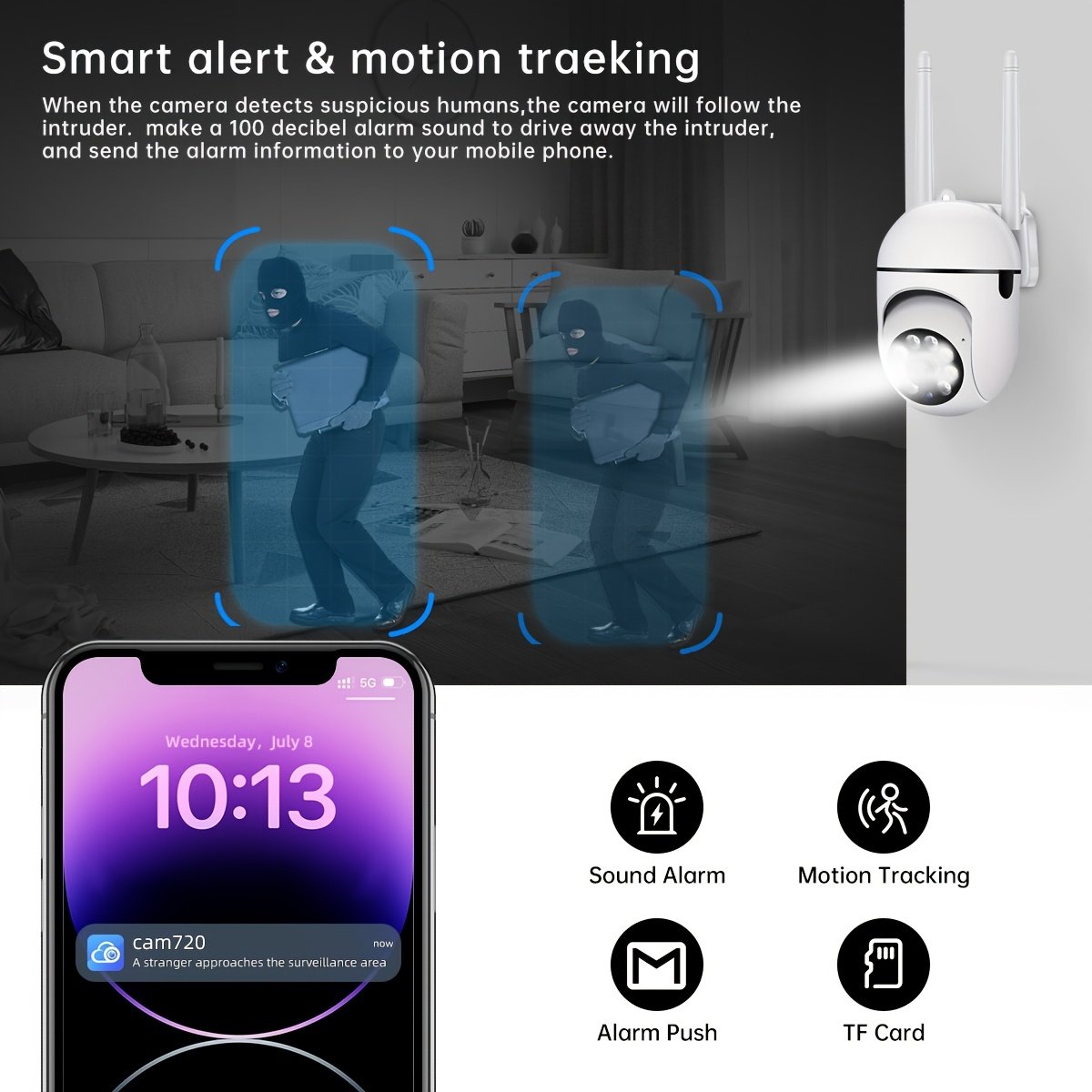Smart 1080P PTZ WiFi Camera with HD Night Vision, Remote Voice Control & Smart Tracking - USB Powered - Image 6