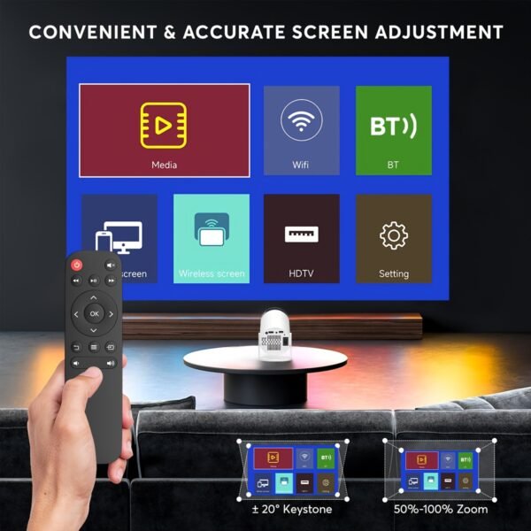 XYA Ultra HD Projector 4K/1080P, 3.3meter Wireless Portable Mini Projector with Remote, Table Mount, LCD, 16:9 Aspect Ratio, 220-240V, Smartphone/Tablet Connectivity, Wi-Fi BT5.2, European Standard Plug, for Home Theater - Image 3