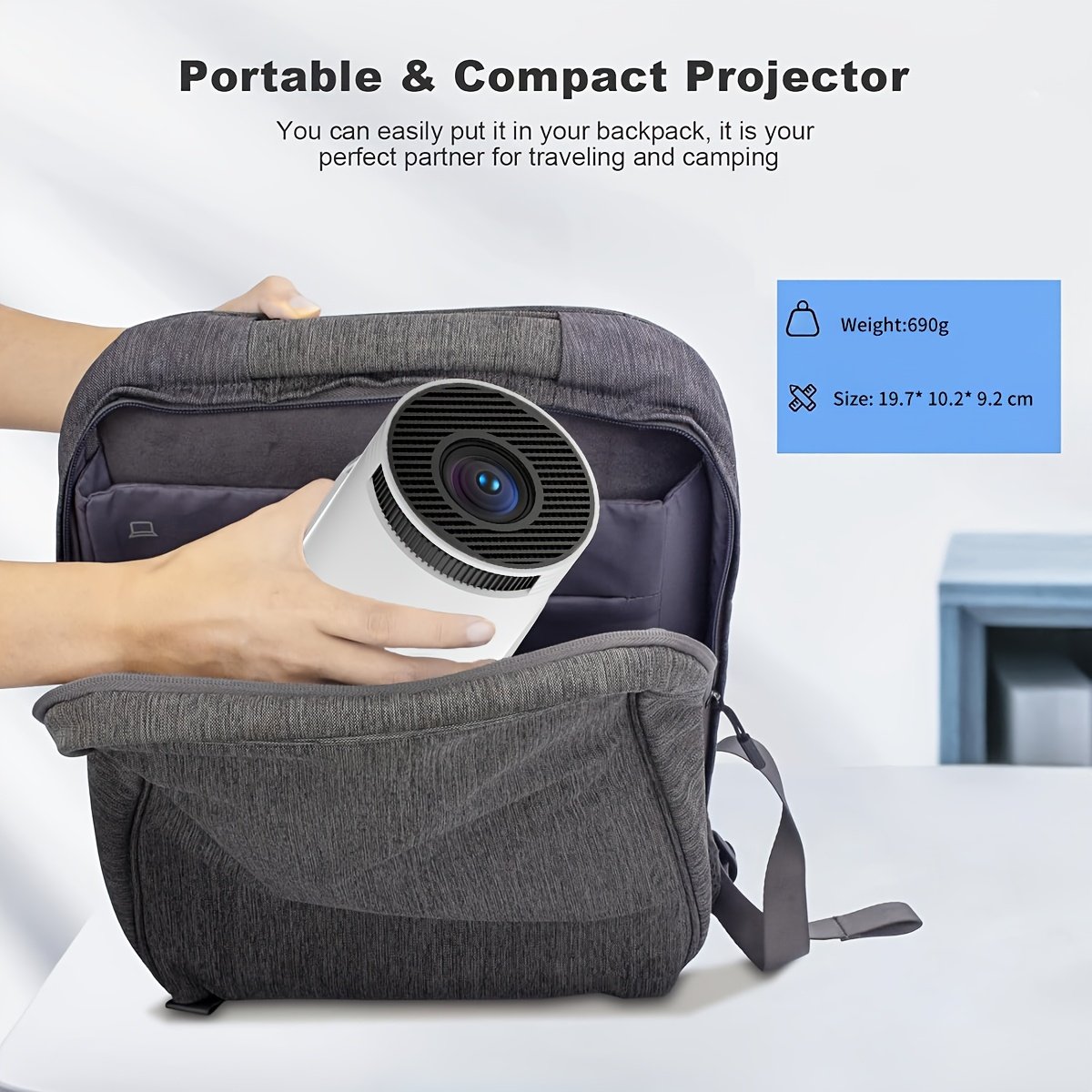 XYA Mini Projector, 1080P HD LCD Display, 4:3 Aspect Ratio, 100-199 Lumens, Table Mount, Remote Control, Auto Keystone, 180° Rotation, 3.3meter Screen, for Laptop/PC/Smartphone, No Battery, C-Plug, White - Image 9