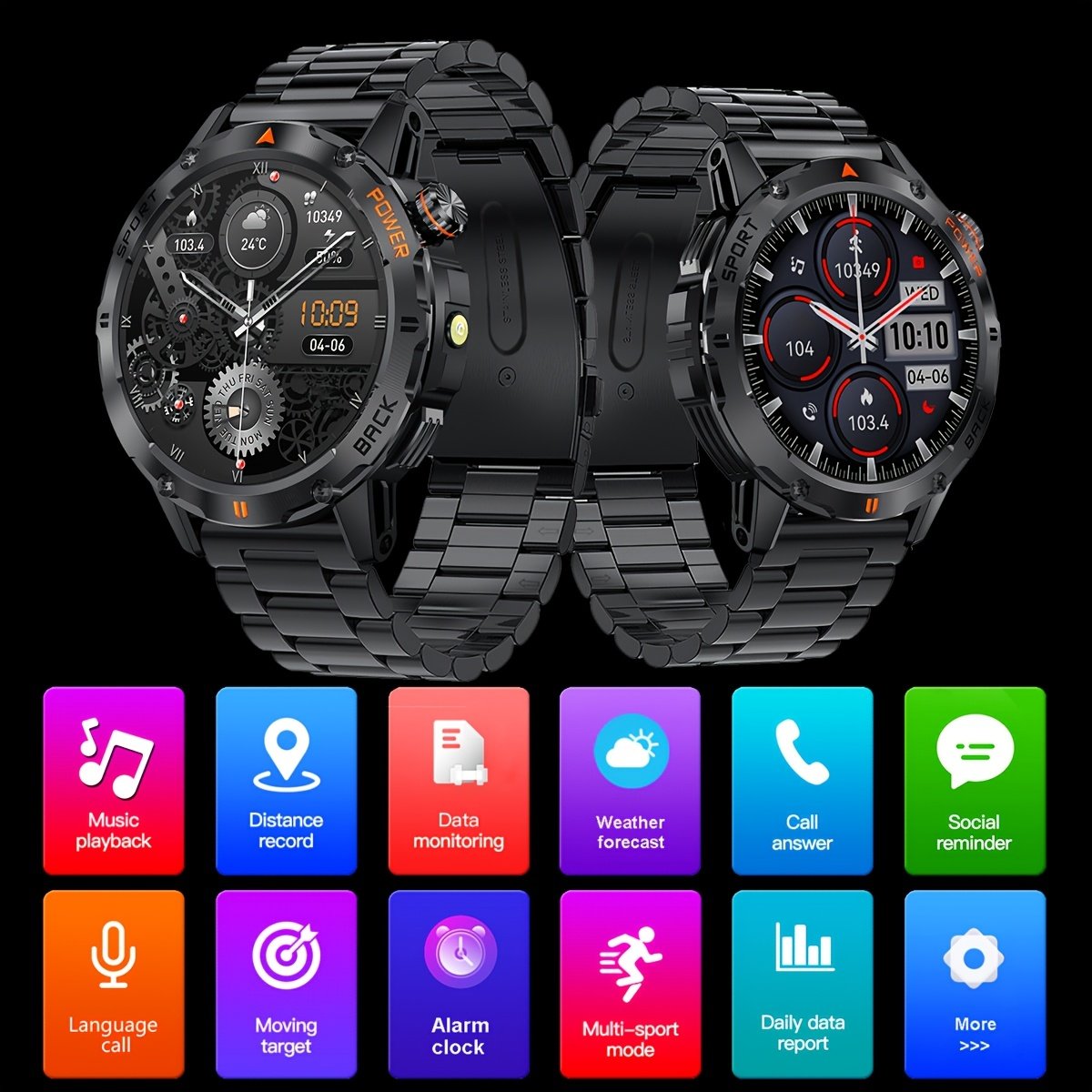 COIUSOR Men'S Smart Watch 3.89cm TFT Display, IP67 Waterproof, Voice Call, LED Flashlight, Wireless 5.3, Magnetic Charging, 400mAh Rechargeable Battery, Multiple Sports Modes, One-Click Sync for iPhone & Android - Image 5