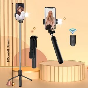 Portable Selfie Stick with LED Fill Light & Remote - Rechargeable Battery, USB Powered, Wireless Enabled for Easy Photography and Video Recording, Selfie Stick for Phone