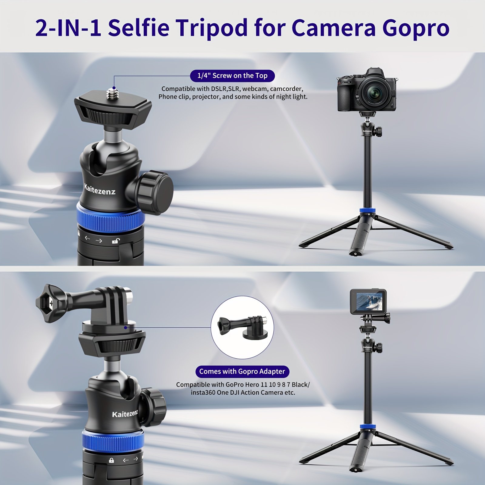 Rubesee 64-Inch Extendable Aluminum Alloy Selfie Stick Tripod, 8-Stage Adjustable Travel Stand with 2-in-1 Phone Clamp, 360° Ball Head for iPhone, Sony, Canon Cameras, Portable Vlogging Tripod - Image 9