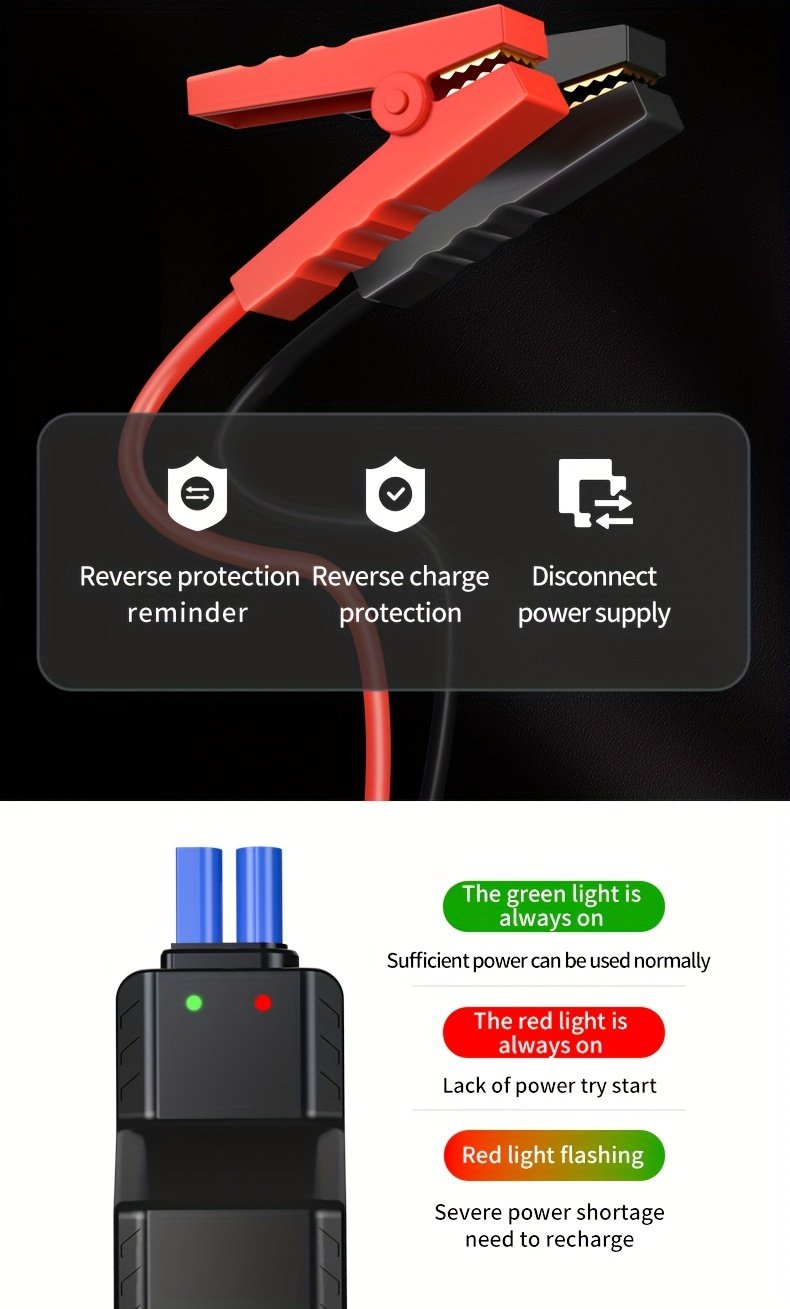 8000mAh Emergency Car Jump Starter Power Bank with Digital Display, Portable USB-C Charging Air Compressor, 12 Safety Protections, Fast Inflation in 10 Seconds, Rechargeable Lithium Polymer Battery for Tire Inflation and Multi-Functional Lighting - Image 16
