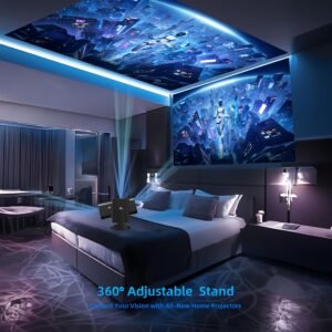 Portable Projector with WiFi, 1080P, 4K Support Projector, Built-in Apps, 180° Adjustable, Auto Focus, Compatible with TV Stick/USB/Laptop, Suitable for Home Theater, Conference Office