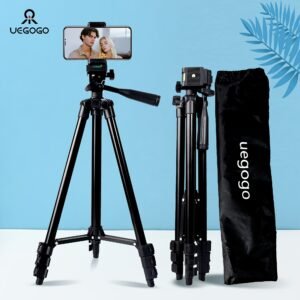 UEGOGO Aluminum Alloy Tripod with Gimbal Head, 132.08cm Lightweight, Versatile, with Phone Holder, for Selfies, Video Recording, Vlogging, Live Streaming, with Carry Bag