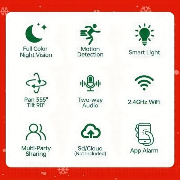 1pc 1080p WiFi Security Camera, 2MP 1920x1080 High Definition, Indoor/Outdoor with Color Night Vision, 2-Way Audio, Motion Tracking, USB Powered, Compatible with Tablet, No Battery, ABS Material - Image 7