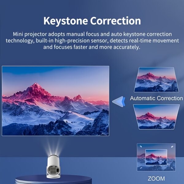 The TUOGTCI Upgraded Version of The Portable 4K HD Projector Has a Lifespan of 30,000 Hours, Features Smart Automatic Keystone Correction, 200 ANSI Brightness, Runs on Android 11, Supports Wifi 6, And Is Compatible with HD USB for Automatic Calibration. - Image 8