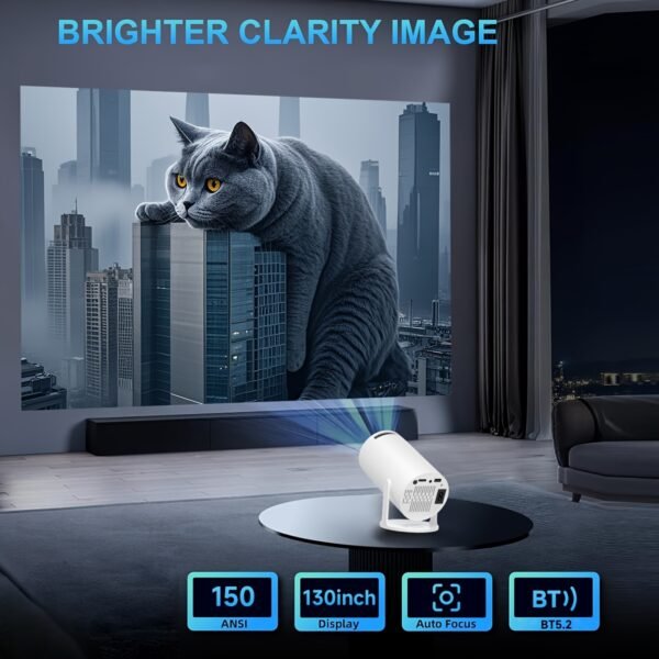 Portable Mini Projector with Built-in Android 11.0, 150ANSI Lumens, WiFi6, 180° Rotatable, Table Mount, Remote Control, HD 720p, 16:9 Aspect Ratio, Compatible with Smartphone/USB, for Home Theater, Party, Christmas Gift - Image 7