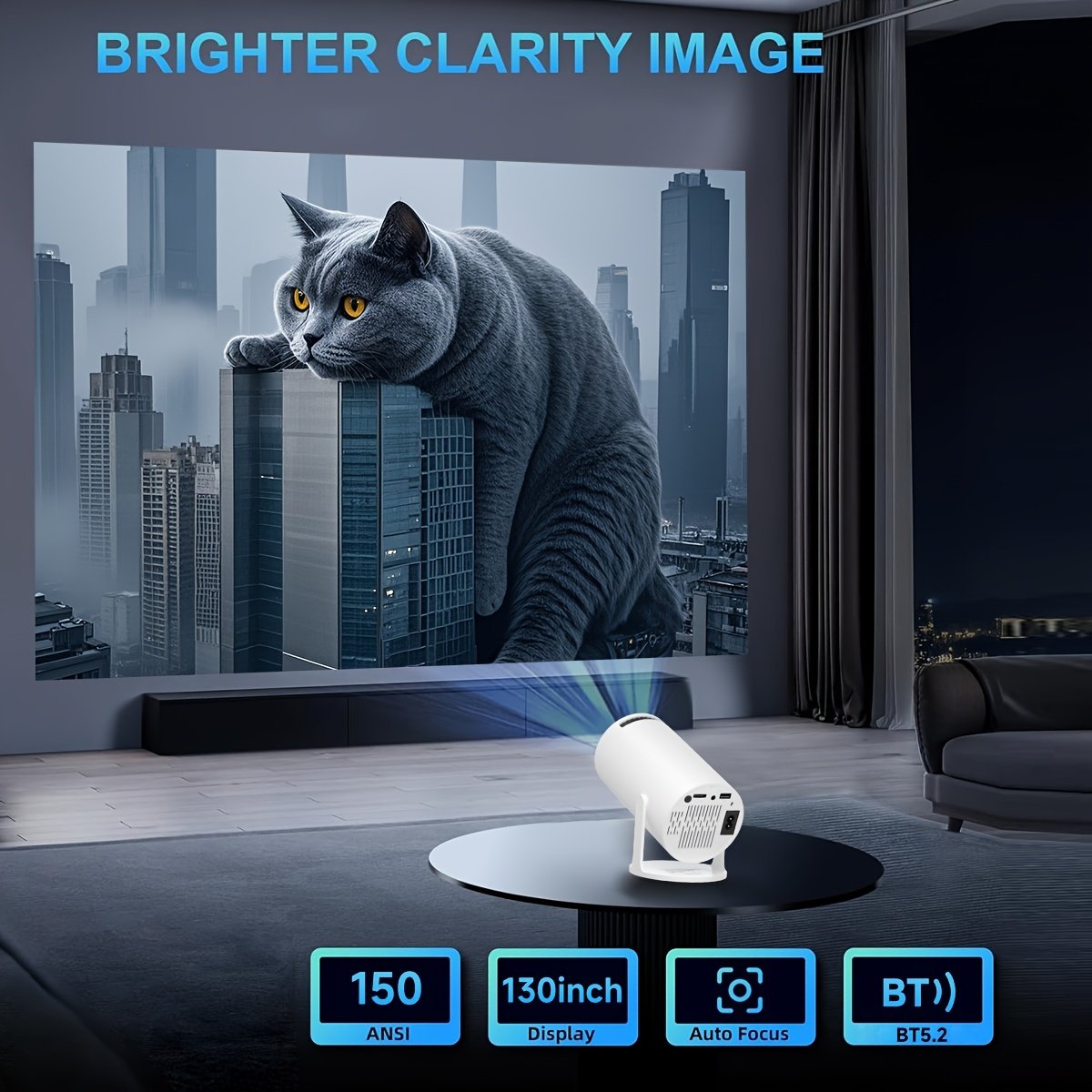 Portable Mini Projector with Built-in Android 11.0, 150ANSI Lumens, WiFi6, 180° Rotatable, Table Mount, Remote Control, HD 720p, 16:9 Aspect Ratio, Compatible with Smartphone/USB, for Home Theater, Party, Christmas Gift - Image 7