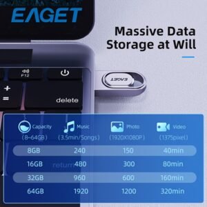 EAGET High-Speed USB 2.0 Flash Drive, Metal Pendrive Memory Stick, Durable Storage for Laptop, Computer, Tablet - No Battery Required