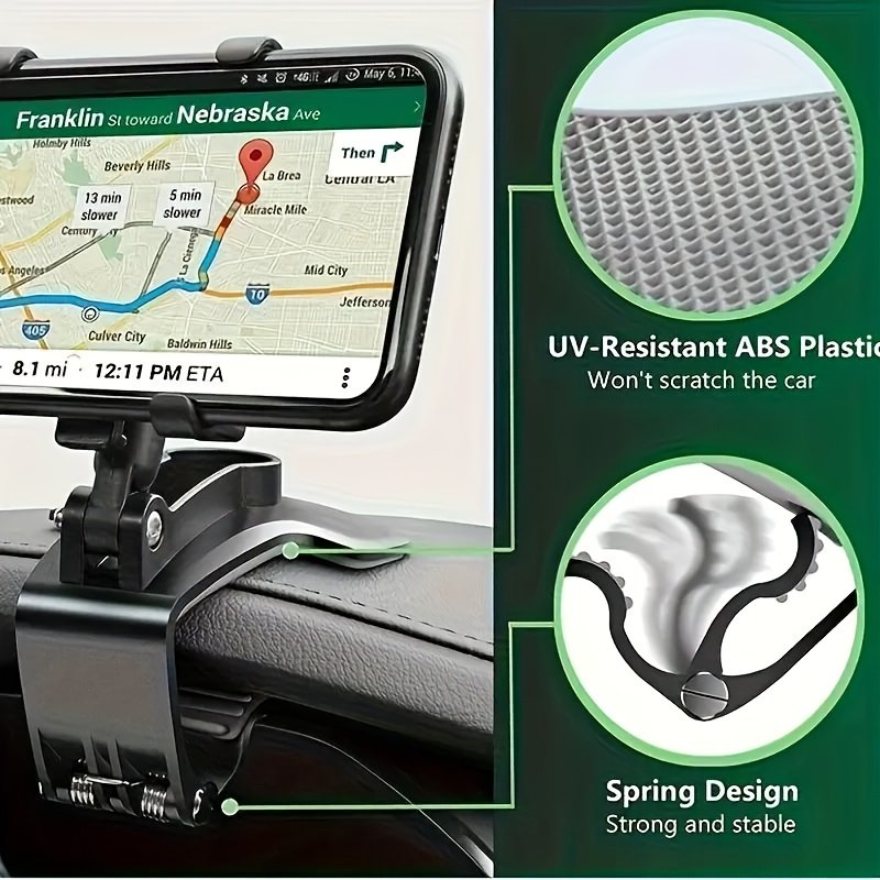 Universal - Car Phone Holder, ABS Material, Multifunctional 360° Adjustable Spring Clip, Suitable for 7.62-17.78 cm Devices - Image 6