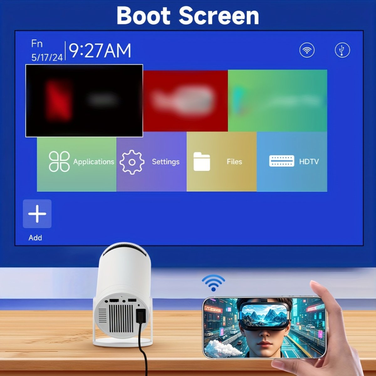 Portable Hd720P LCD Projector, Android 12, 16:9 Aspect Ratio, 100-199 Lumens, 3D-Ready, with USB Power, Remote Control, for Both Home Entertainment And Office Use, No Battery Required - Image 3
