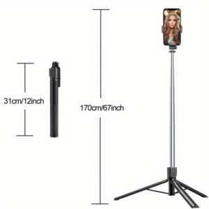 Selfie Stick Tripod 170cm/67inch With Wireless Remote Extendable Portable 360 Degree Rotation Ultra Long For Cell Phone