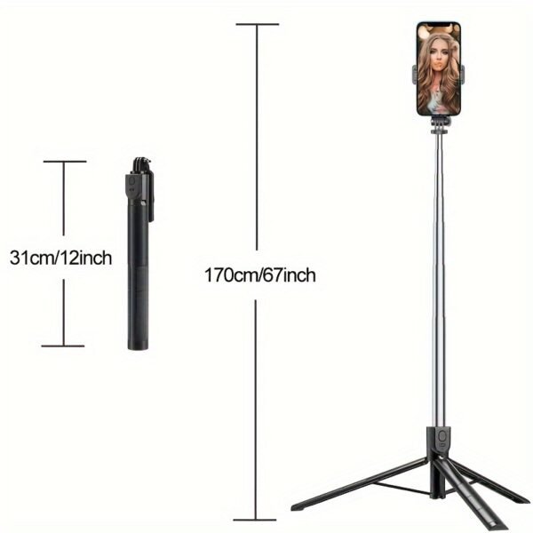 Selfie Stick Tripod 170cm/67inch With Wireless Remote Extendable Portable 360 Degree Rotation Ultra Long For Cell Phone