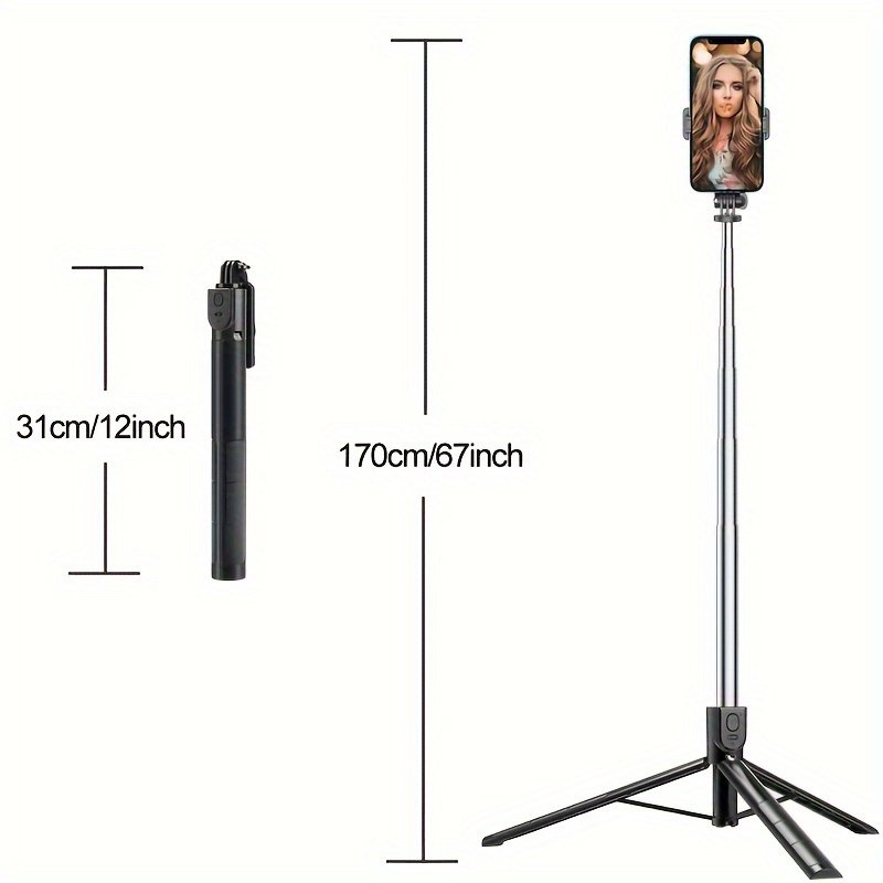 Selfie Stick Tripod 170cm/67inch With Wireless Remote Extendable Portable 360 Degree Rotation Ultra Long For Cell Phone