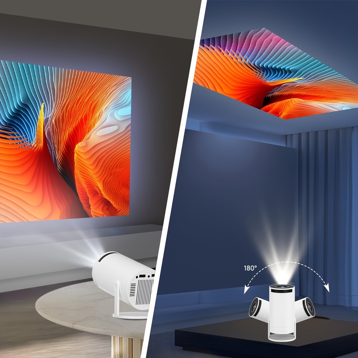 XYA Compact HD Mini Projector - 2800+ Lumens, 1080P Supported, 3.3meter Screen, Remote Control, LED Lights, Auto Correction, for Laptops, PCs, Smartphones - White, Home Cinema Projector|Modern Cylindrical Design|Highperformance Electronics - Image 4